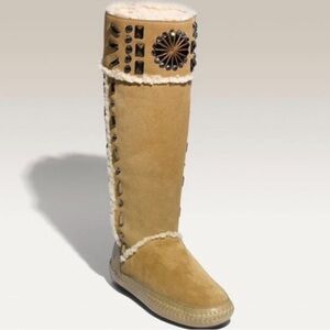 Tory Burch Knee High Shearling Camel Embellished Boot